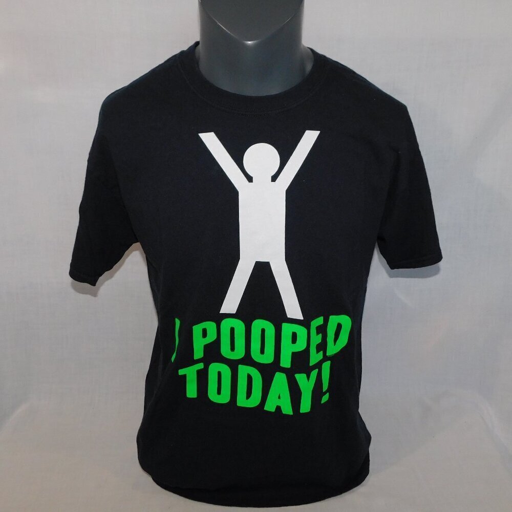 I POOPED TODAY YEAH Excited Stick Figure Black Graphic T Shirt Mens L